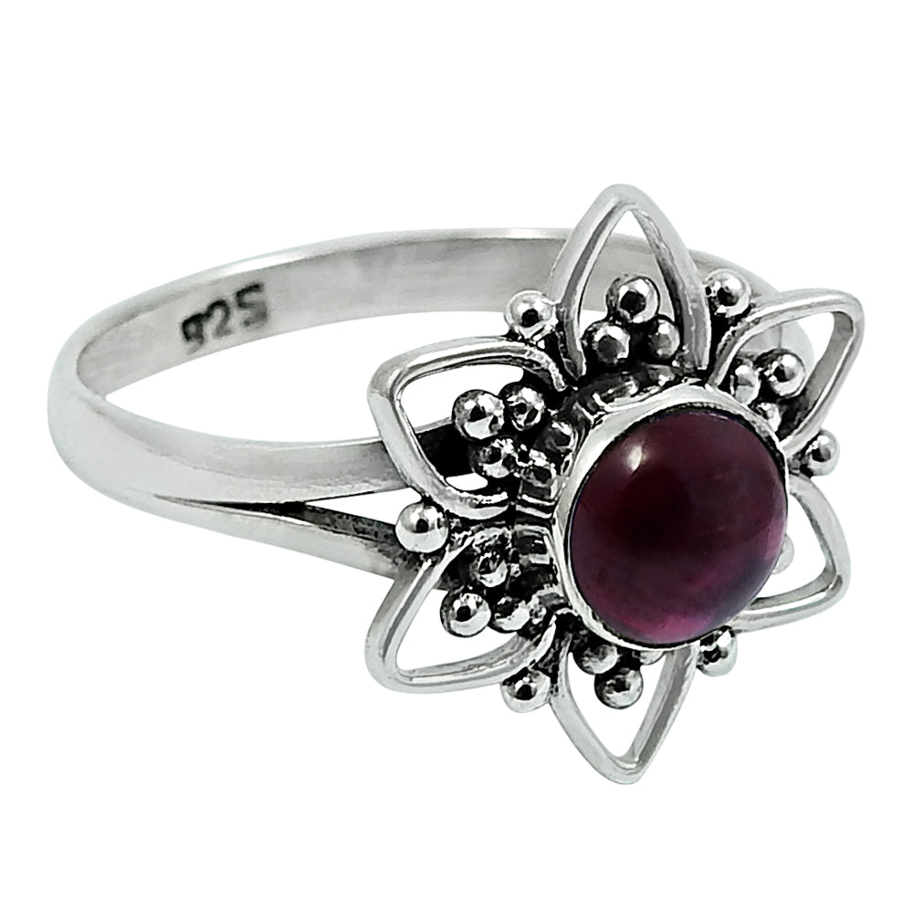 Gift For Woman Statement Flower Ring 925 Silver Natural Garnet W11