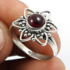 Gift For Woman Statement Flower Ring 925 Silver Natural Garnet W11