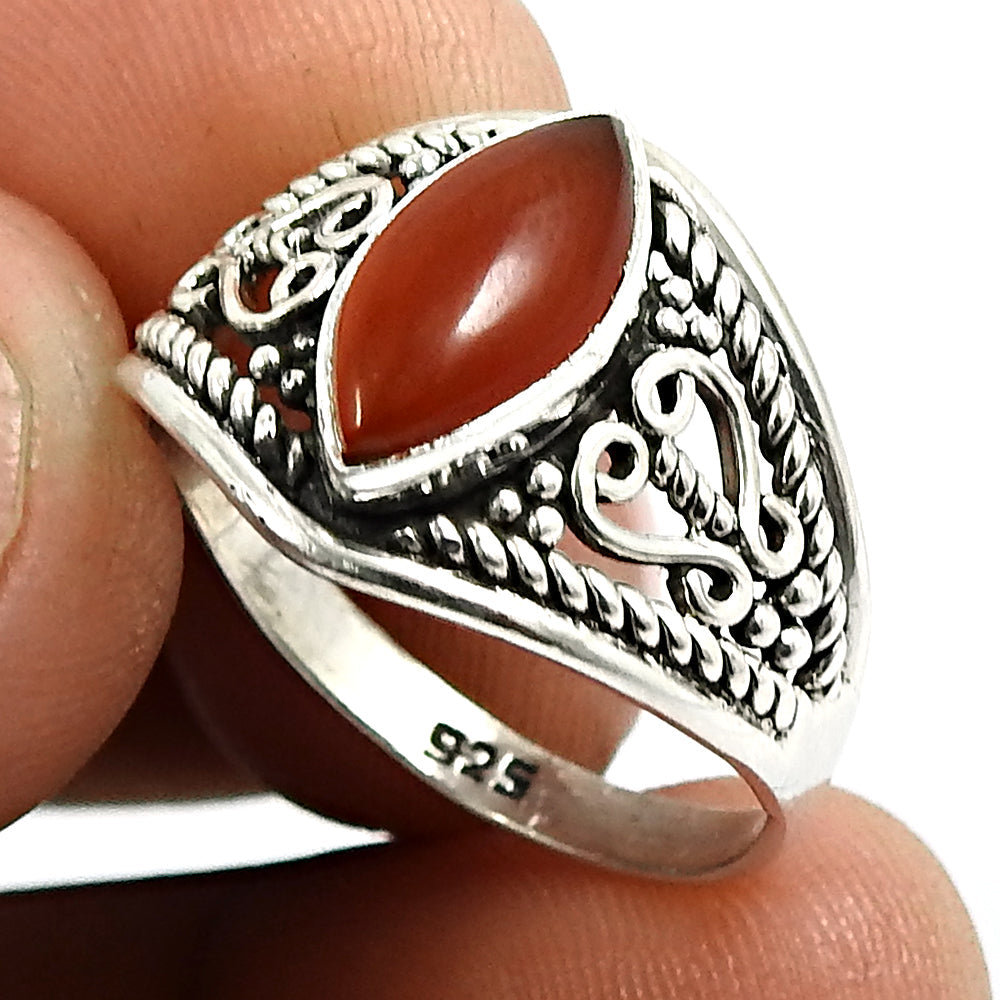 Gift For Woman Natural Carnelian Cocktail Ethnic Ring 925 Silver O15