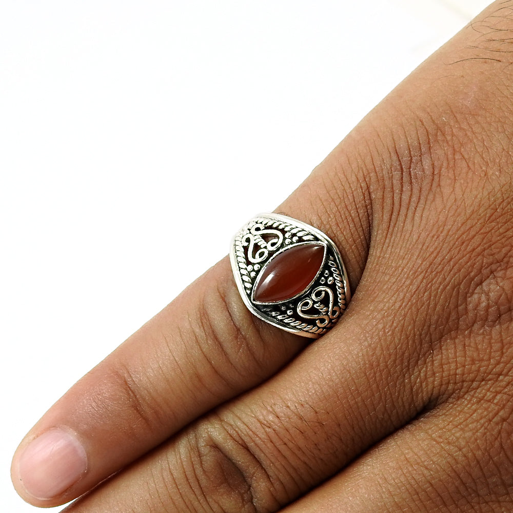 Gift For Woman Natural Carnelian Cocktail Ethnic Ring 925 Silver O15