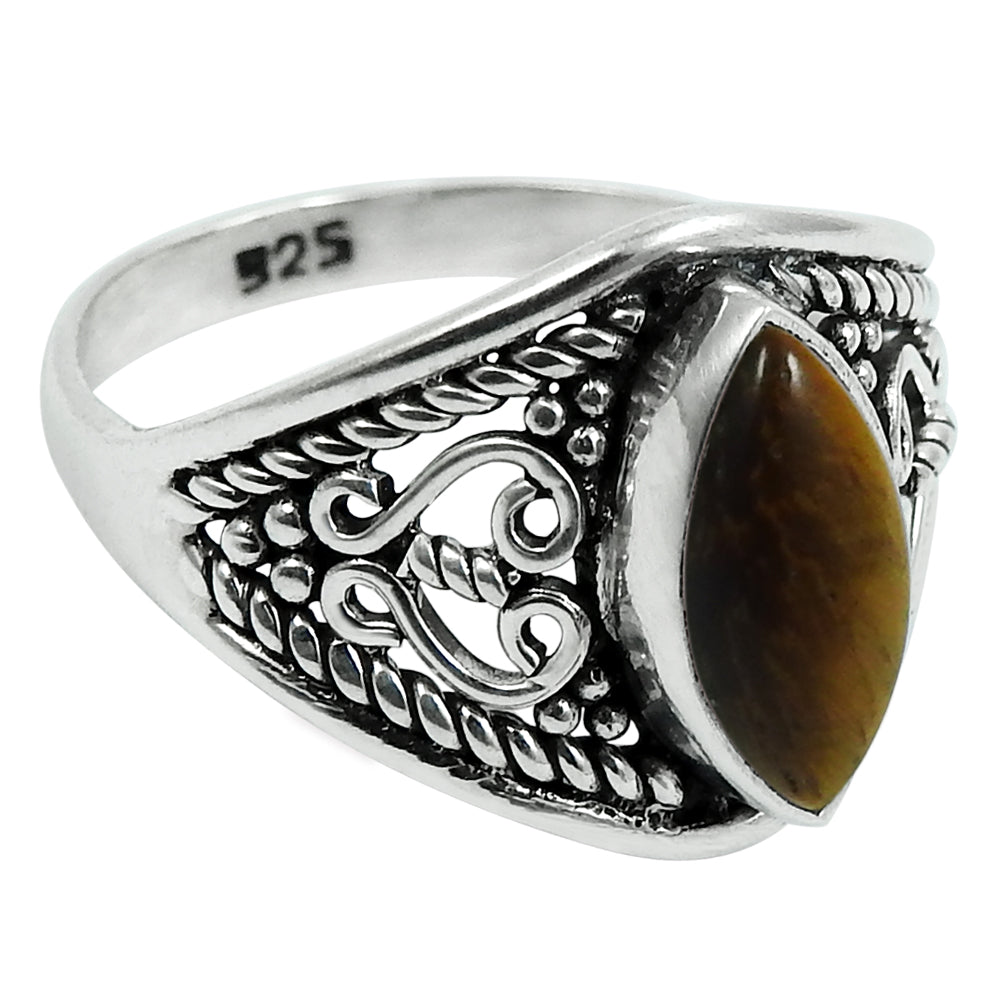 Gift For Her 925 Silver Stress Relief Natural Tiger Eye Statement Ring
