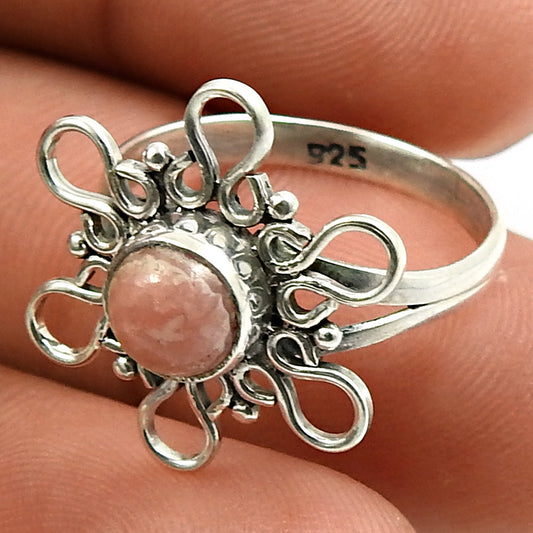 Gift For Woman 925 Silver Natural Rhodochrosite Solitaire Ring C28