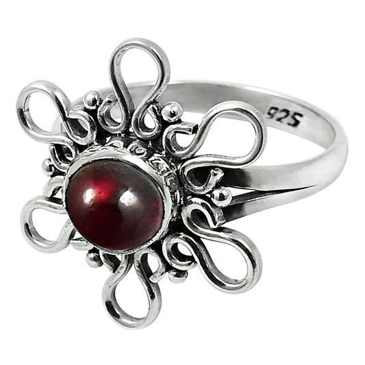 Natural Garnet Gemstone Statement Vintage Red Ring 925 Sterling Silver P1
