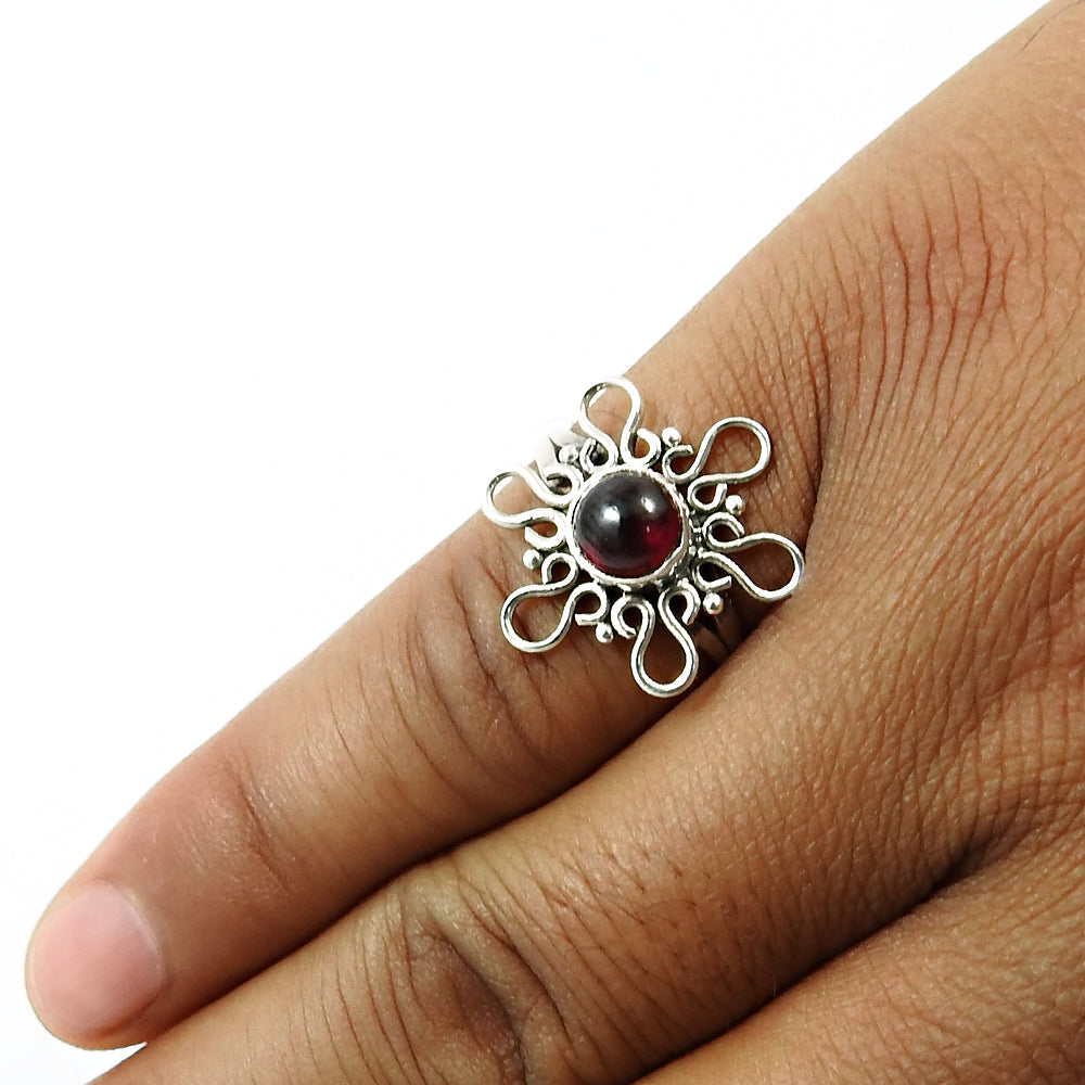 Natural Garnet Gemstone Statement Vintage Red Ring 925 Sterling Silver P1