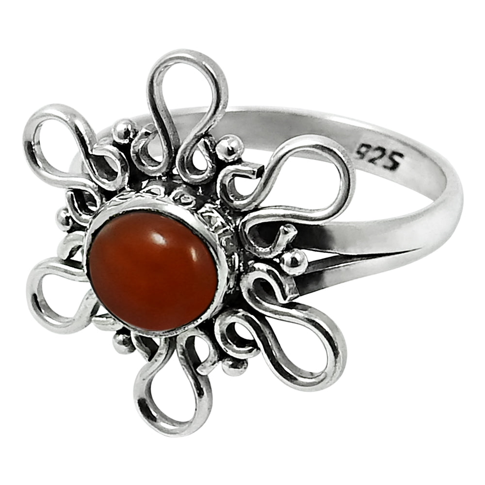 Gift For Woman Solitaire Tribal Ring 925 Silver Natural Carnelian U15