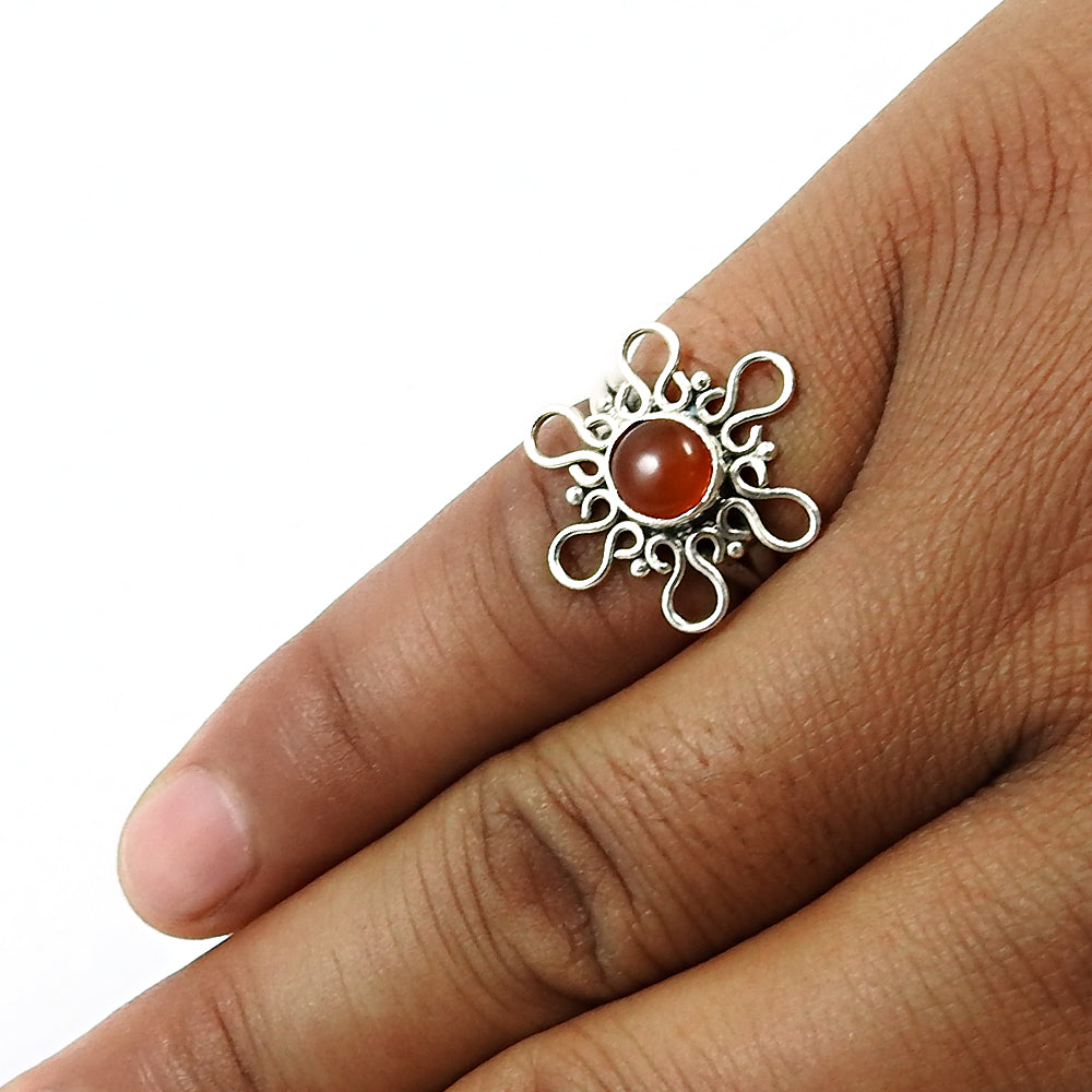 Gift For Woman Solitaire Tribal Ring 925 Silver Natural Carnelian U15