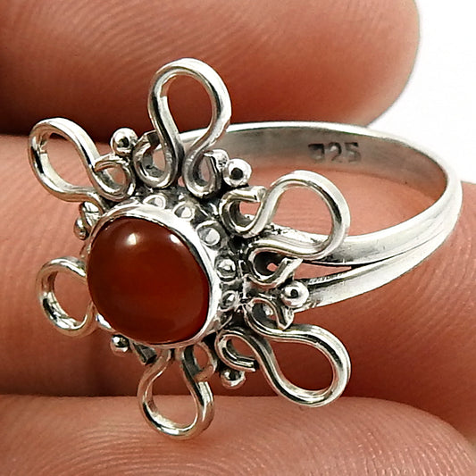 Gift For Woman Solitaire Tribal Ring 925 Silver Natural Carnelian U15