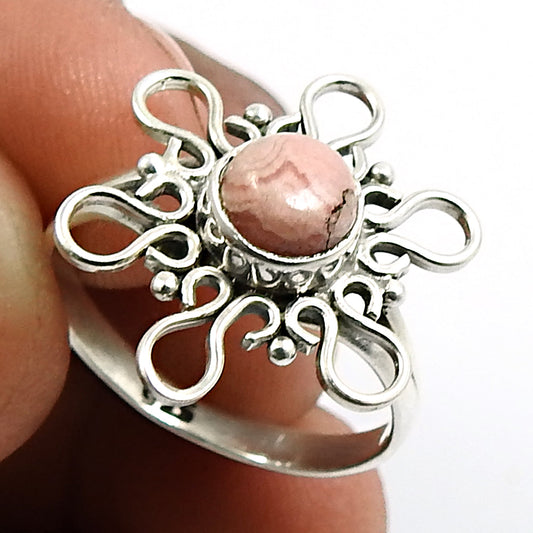 Gift For Woman 925 Silver Natural Rhodochrosite Solitaire Ring C28
