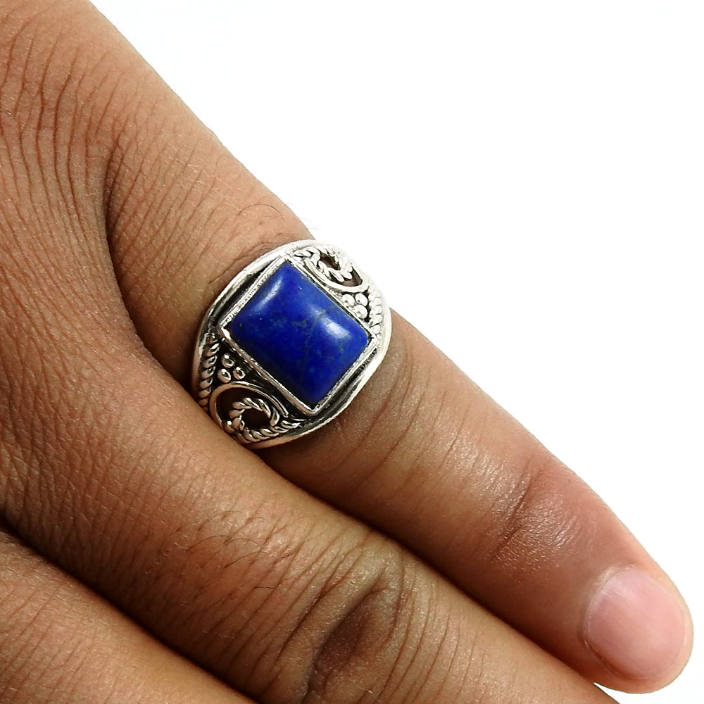 Statement Bohemian Ring 925 Silver Natural Lapis Lazuli D28