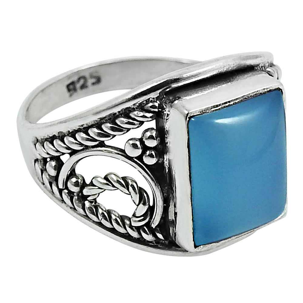 Natural Chalcedony Gemstone Solitaire Ethnic Ring 925 Sterling Silver E28