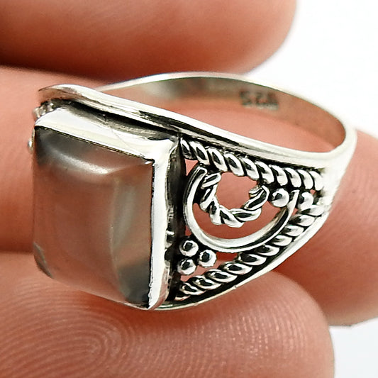 Natural Smoky Quartz Solitaire Bohemian Ring 925 Silver For Girls X11