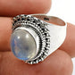 Natural Rainbow Moonstone Statement Ethnic Ring 925 Silver M1