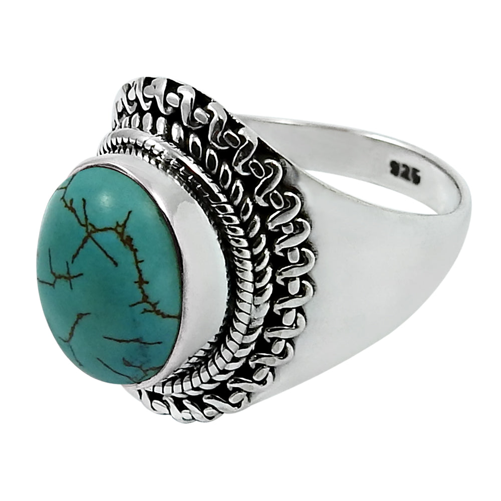 Natural Turquoise Ocean Gemstone 925 Silver Statement Ring Woman Gift M7