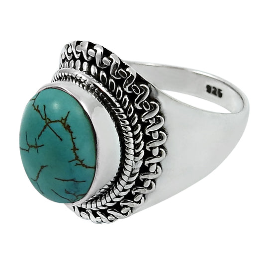 Natural Turquoise Ocean Gemstone 925 Silver Statement Ring Woman Gift M7