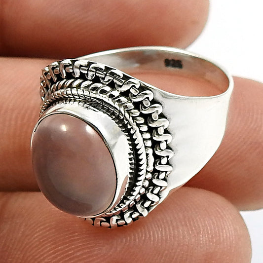 Natural Rose Quartz Gemstone Solitaire Ring 925 Sterling Silver S20