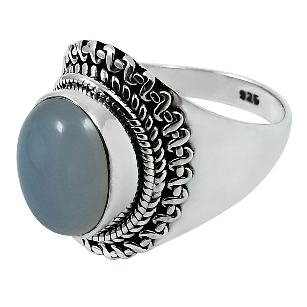 Natural Chalcedony Gemstone Statement Boho Ring 925 Sterling Silver T20