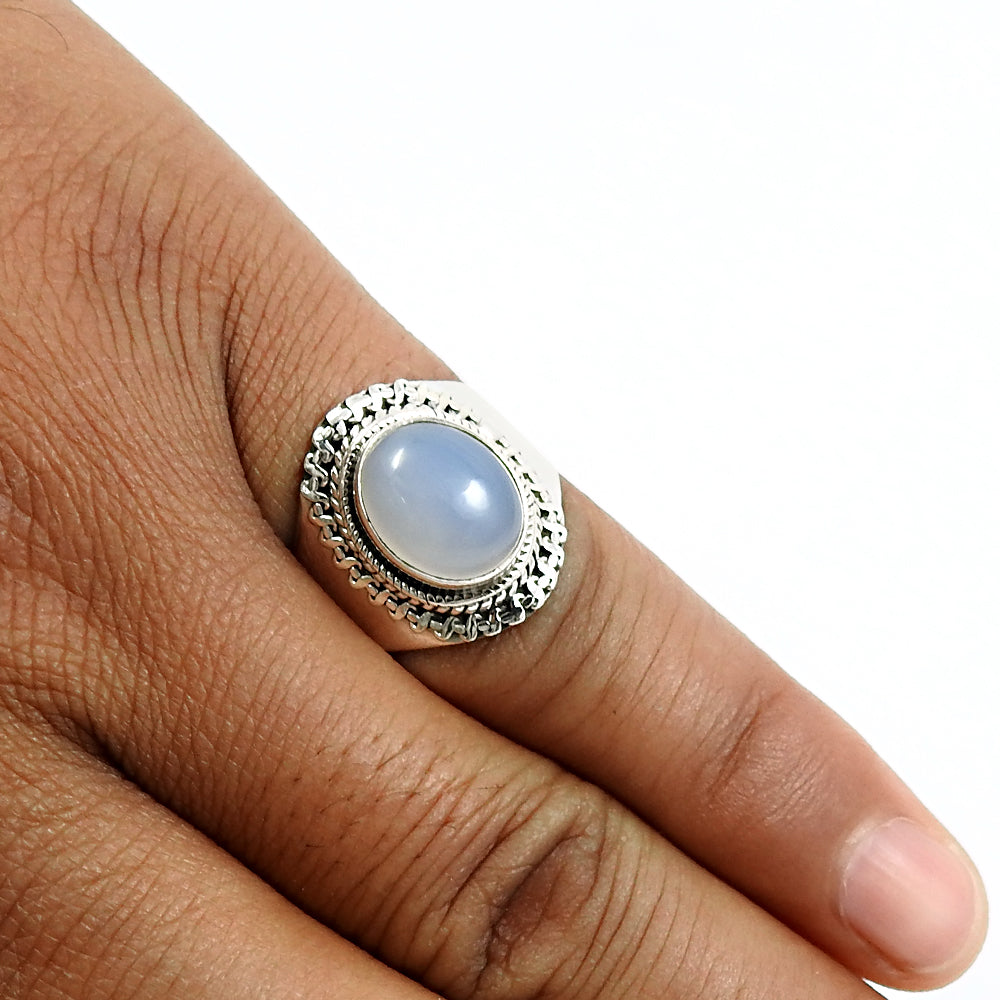 Natural Chalcedony Gemstone Statement Boho Ring 925 Sterling Silver T20