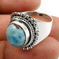 Gift For Woman Natural Larimar Cocktail Boho Ring 925 Silver H18