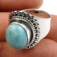 Gift For Woman Natural Larimar Cocktail Boho Ring 925 Silver H18