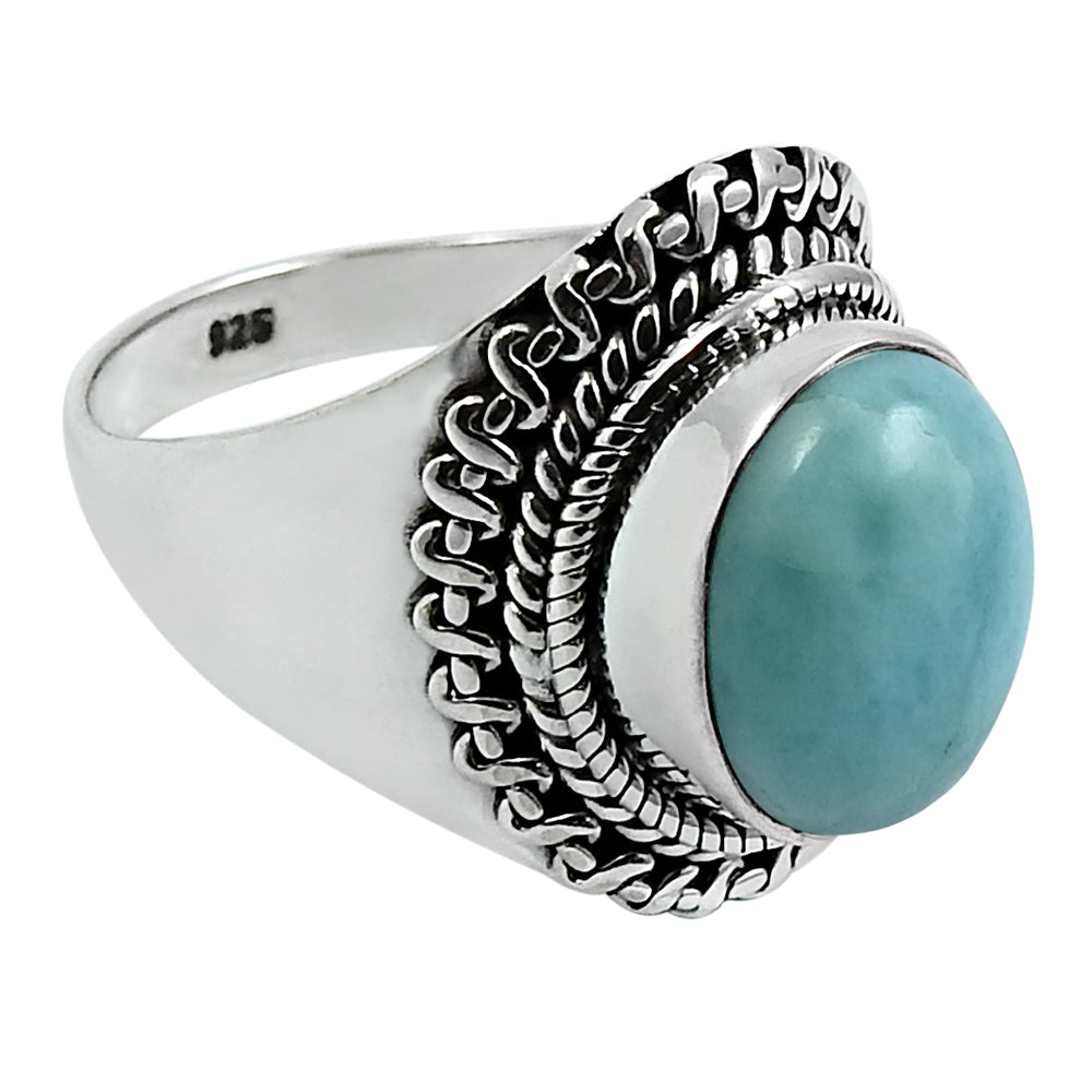 Gift For Woman Natural Larimar Cocktail Boho Ring 925 Silver H18