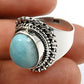Gift For Woman Natural Larimar Cocktail Boho Ring 925 Silver H18