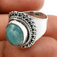 Gift For Woman Natural Larimar Cocktail Boho Ring 925 Silver H18