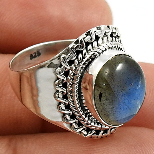 Natural Labradorite Gemstone 925 Silver Cocktail Ring For Girls Z20