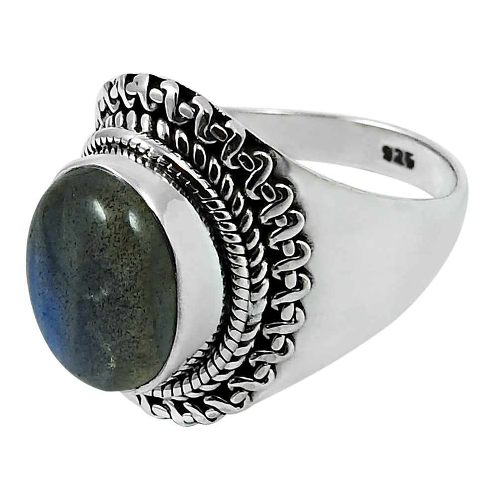Natural Labradorite Gemstone 925 Silver Cocktail Ring For Girls Z20