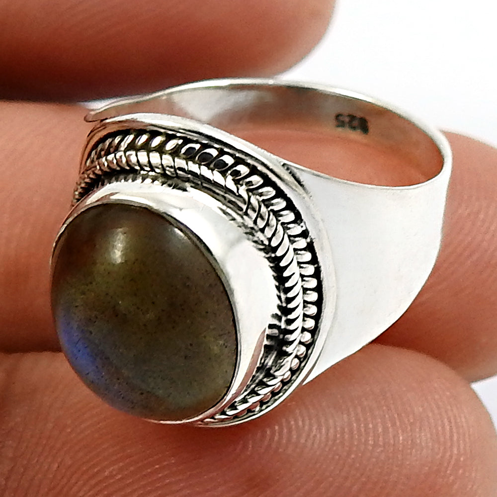 Natural Labradorite 925 Silver Statement Vintage Ring For Women N1