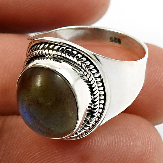 Natural Labradorite 925 Silver Statement Vintage Ring For Women N1