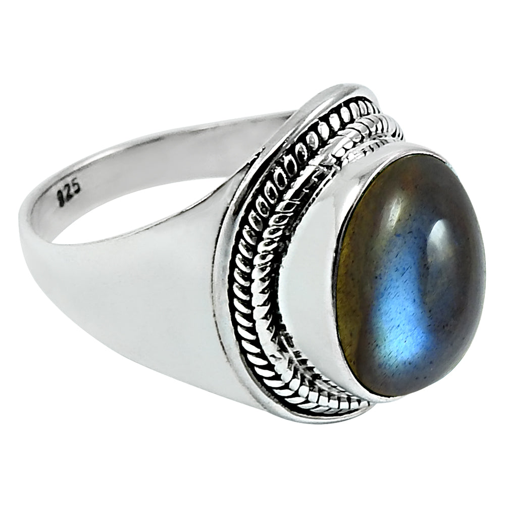 Natural Labradorite 925 Silver Statement Vintage Ring For Women N1