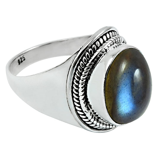 Natural Labradorite 925 Silver Statement Vintage Ring For Women N1