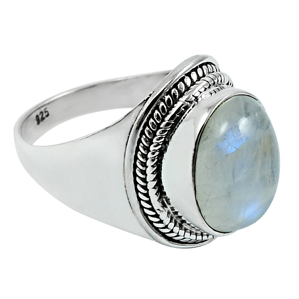 Gift For Woman 925 Silver Natural Rainbow Moonstone Statement Ring Q1