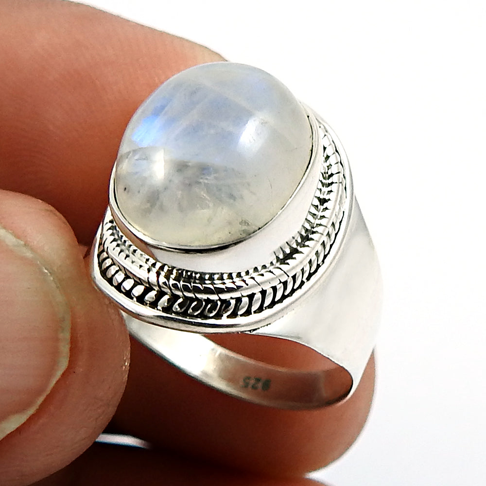 Gift For Woman 925 Silver Natural Rainbow Moonstone Statement Ring Q1