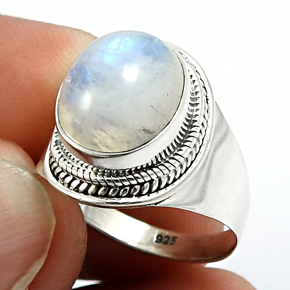 Gift For Woman 925 Silver Natural Rainbow Moonstone Statement Ring Q1