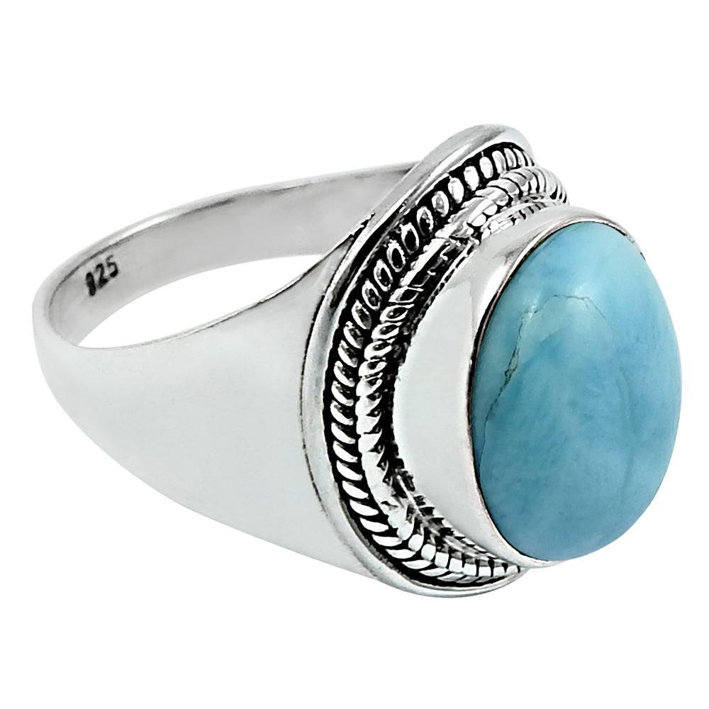 Natural Larimar Gemstone 925 Silver Statement Ethnic Ring For Girls X15