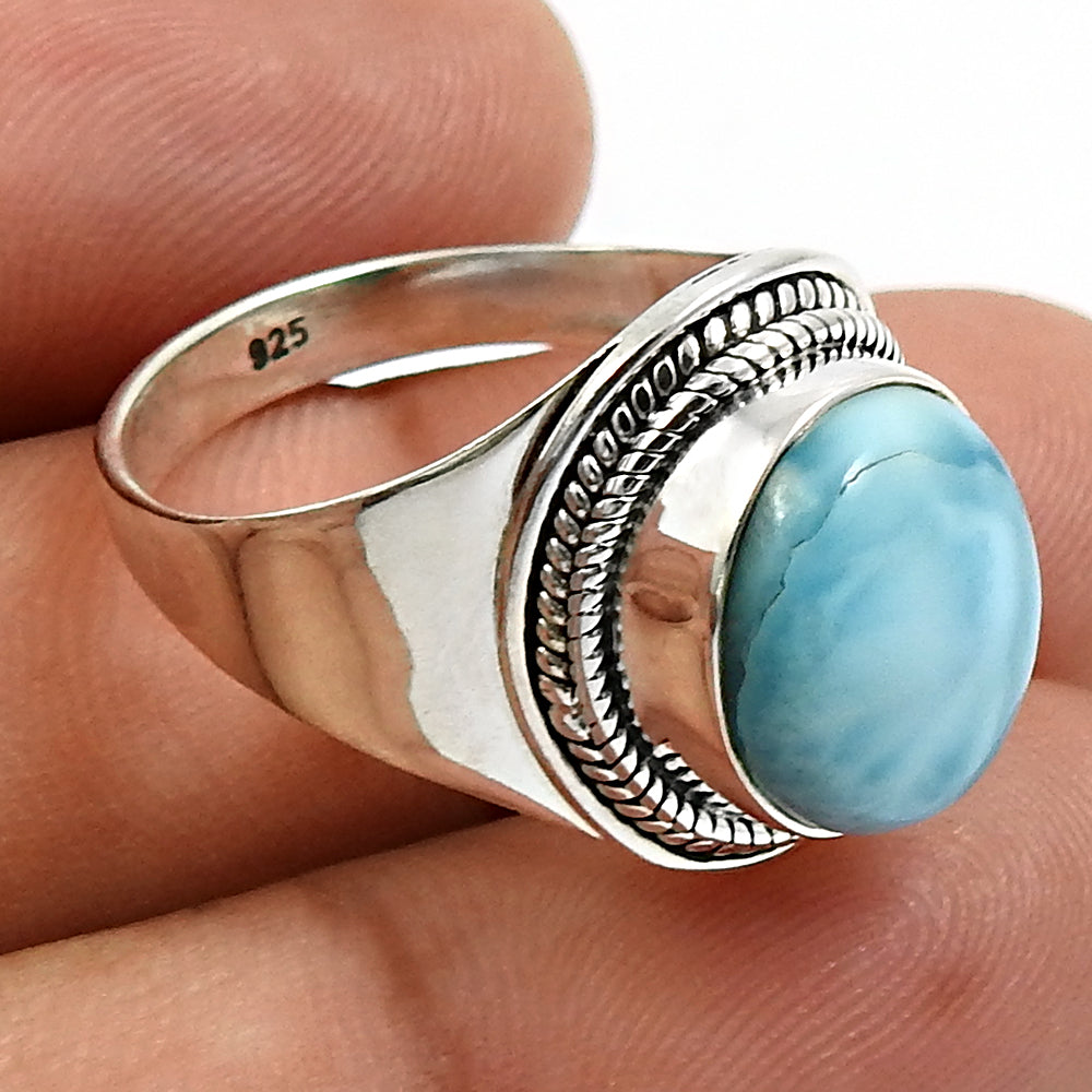 Natural Larimar Gemstone 925 Silver Statement Ethnic Ring For Girls X15