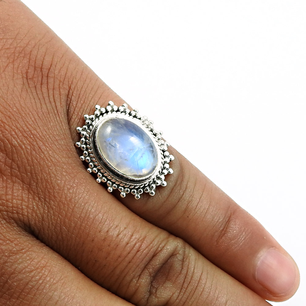Gift For Her 925 Silver Natural Rainbow Moonstone Statement Ring S21