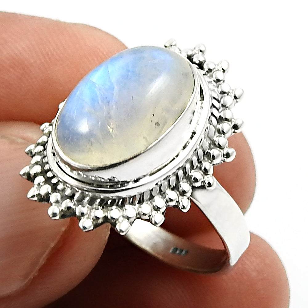 Gift For Her 925 Silver Natural Rainbow Moonstone Statement Ring S21