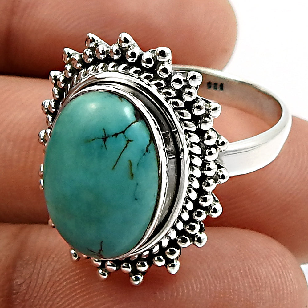 Gift For Her 925 Silver Natural Turquoise Gemstone Solitaire Ring V21