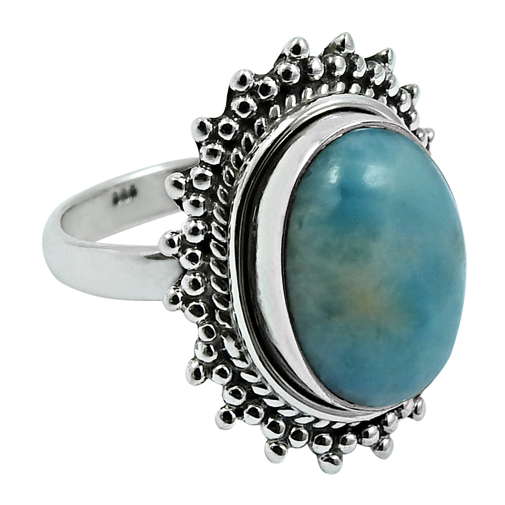 Gift For Her Natural Larimar Cocktail Ring 925 Sterling Silver R21