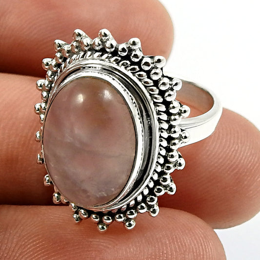 Gift For Woman 925 Silver Natural Rose Quartz Cocktail Tribal Ring Y15