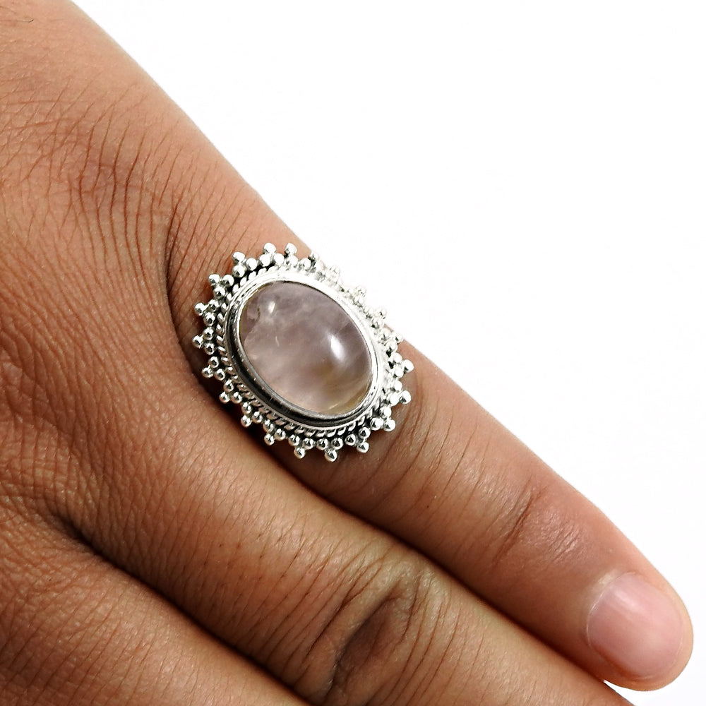 Gift For Woman 925 Silver Natural Rose Quartz Cocktail Tribal Ring Y15