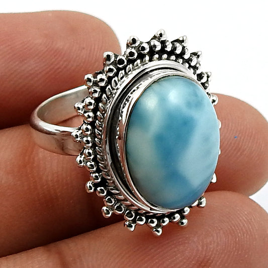 Gift For Her Natural Larimar Cocktail Ring 925 Sterling Silver R21