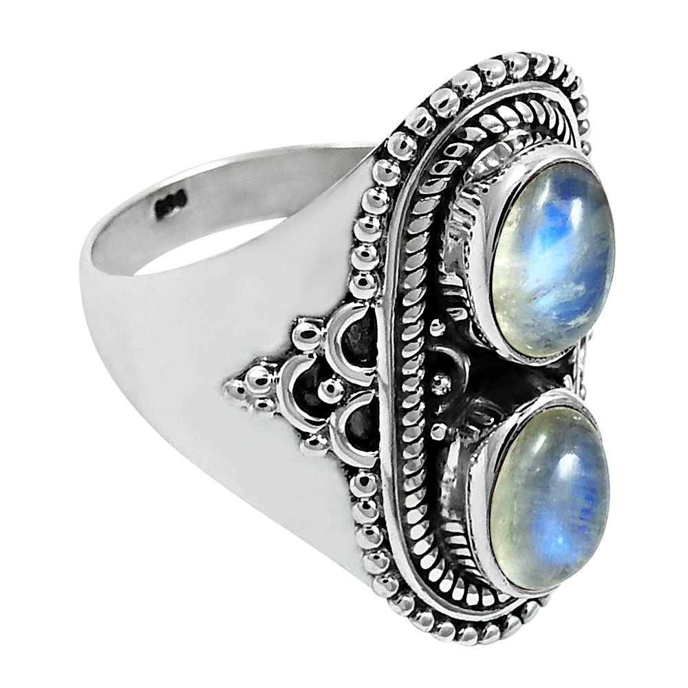 Natural Rainbow Moonstone Gemstone Cocktail Ring 925 Sterling Silver U22