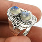 Natural Rainbow Moonstone Gemstone Cocktail Ring 925 Sterling Silver U22