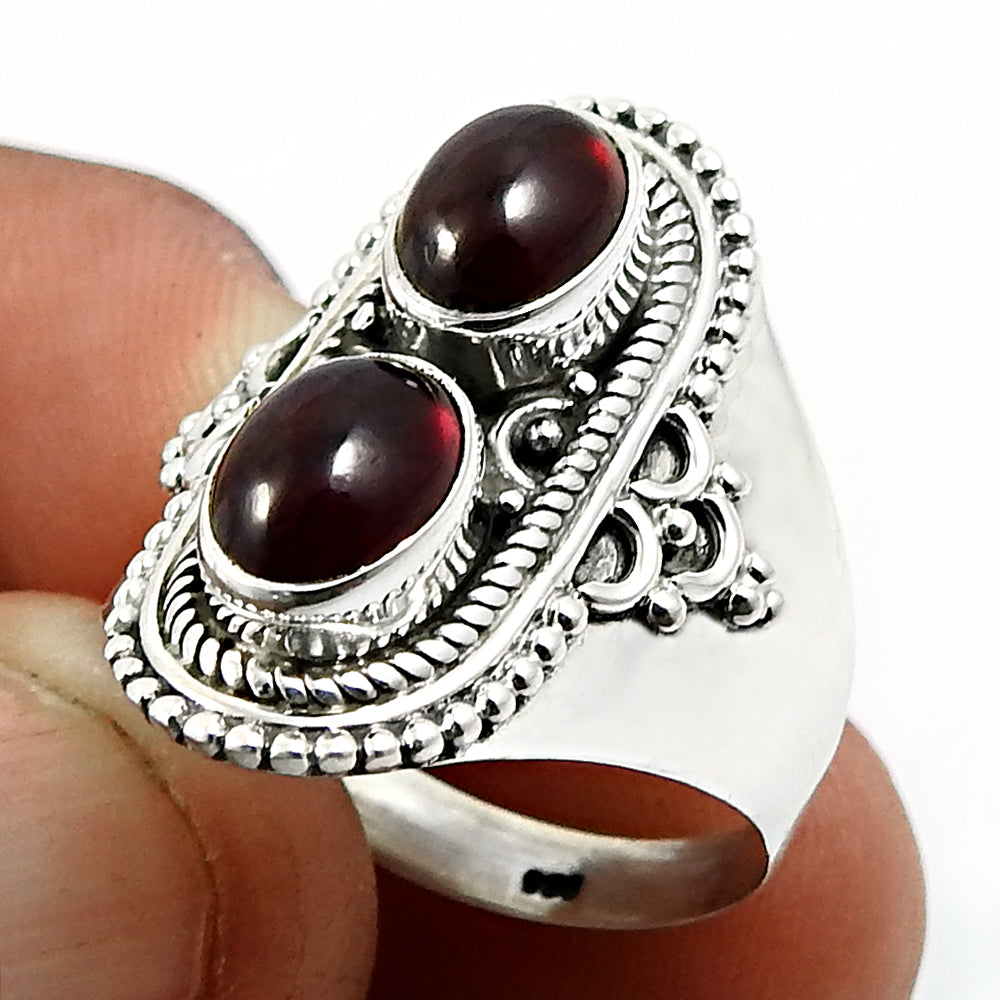 Natural Garnet Gemstone Statement Tribal Red Ring 925 Sterling Silver R1