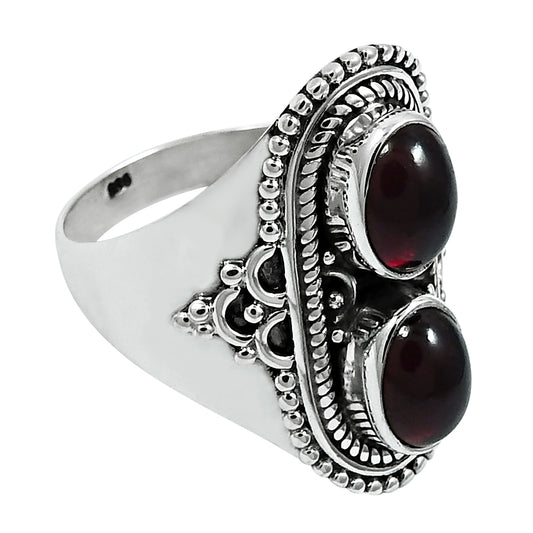 Natural Garnet Gemstone Statement Tribal Red Ring 925 Sterling Silver R1