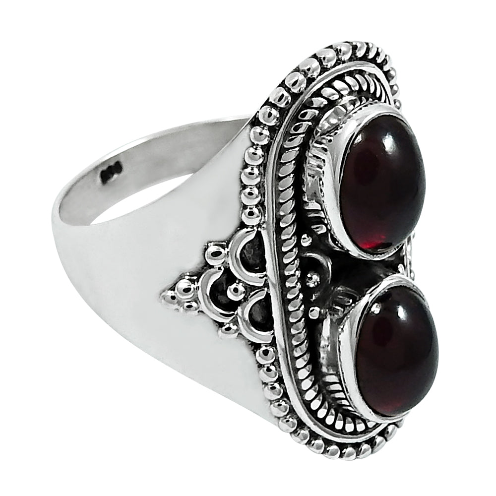 Natural Garnet Gemstone Statement Tribal Red Ring 925 Sterling Silver R1