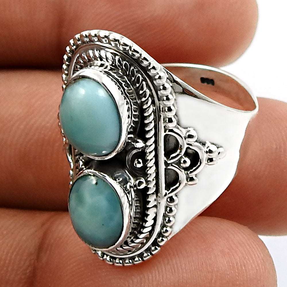 Natural Larimar Gemstone 925 Sterling Silver Charming Ring Gift For Her
